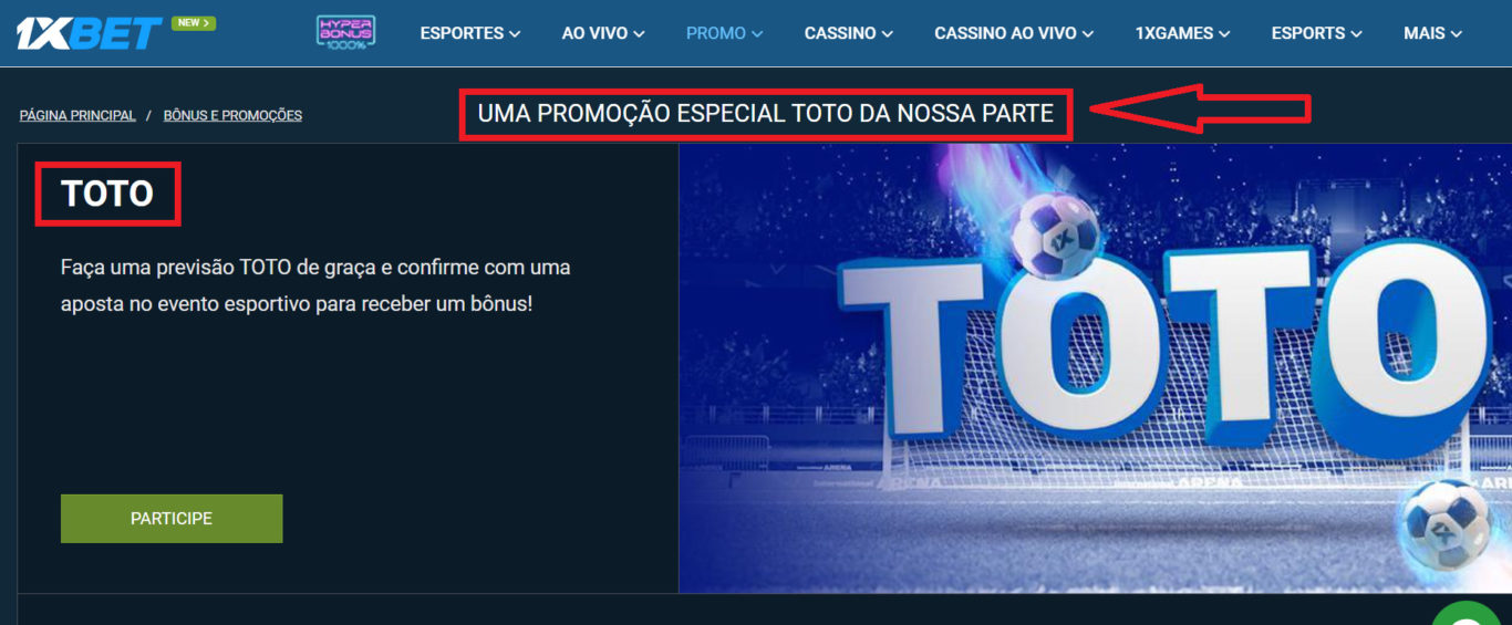 1xBet bônus TOTO